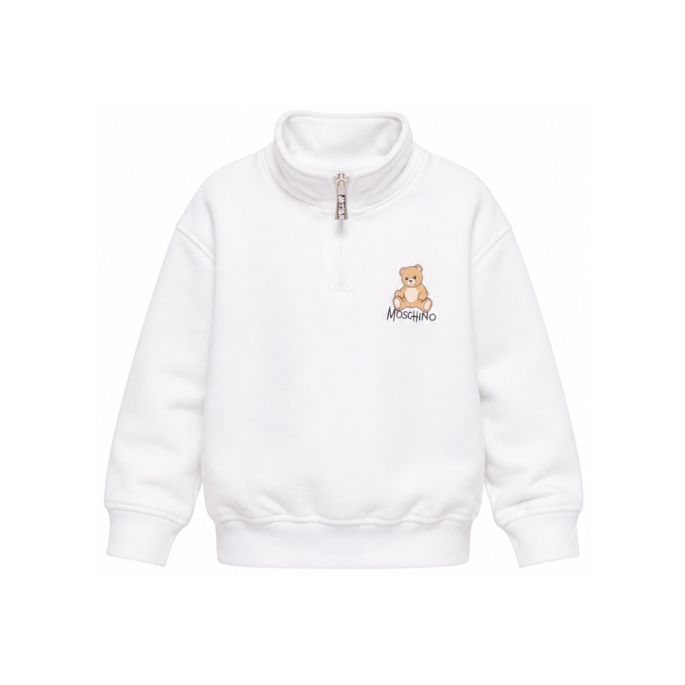 Felpa per bambino Moschino Kids bianca con mezza zip HUF0A0LCA94 10101 MOSCHINO KIDS