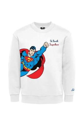 Felpa per bambino MC2 Saint Barth Kids bianca con stampa Superman HUT0004 00530I MC2 ST. BARTH KIDS