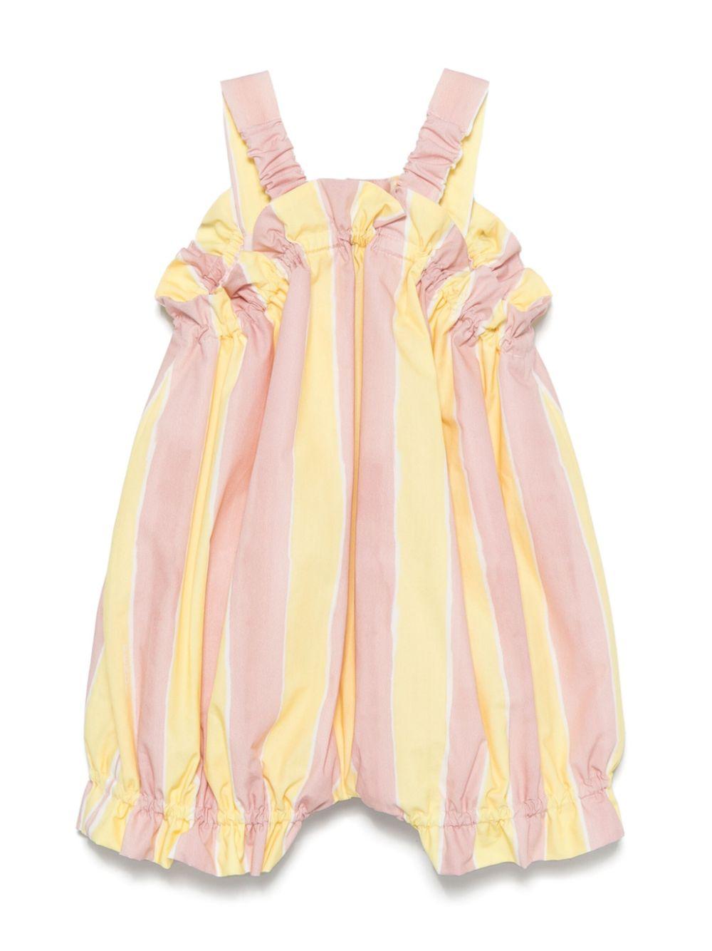 Salopette per neonata Fendi Kids rosa con righe gialle e ruches sul davanti BFL086 AS67 F1R0X FENDI KIDS
