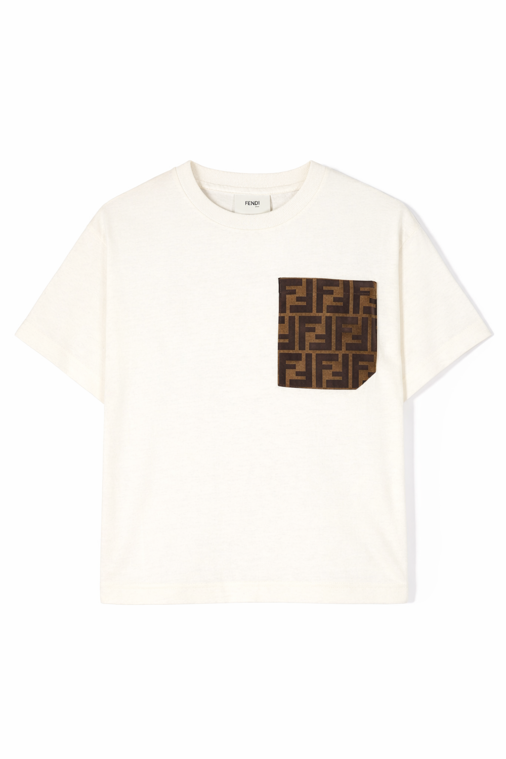 T-shirt per bambino Fendi Kids bianca con tasca sul davanti JUI150 7AJ F0TU9 FENDI KIDS