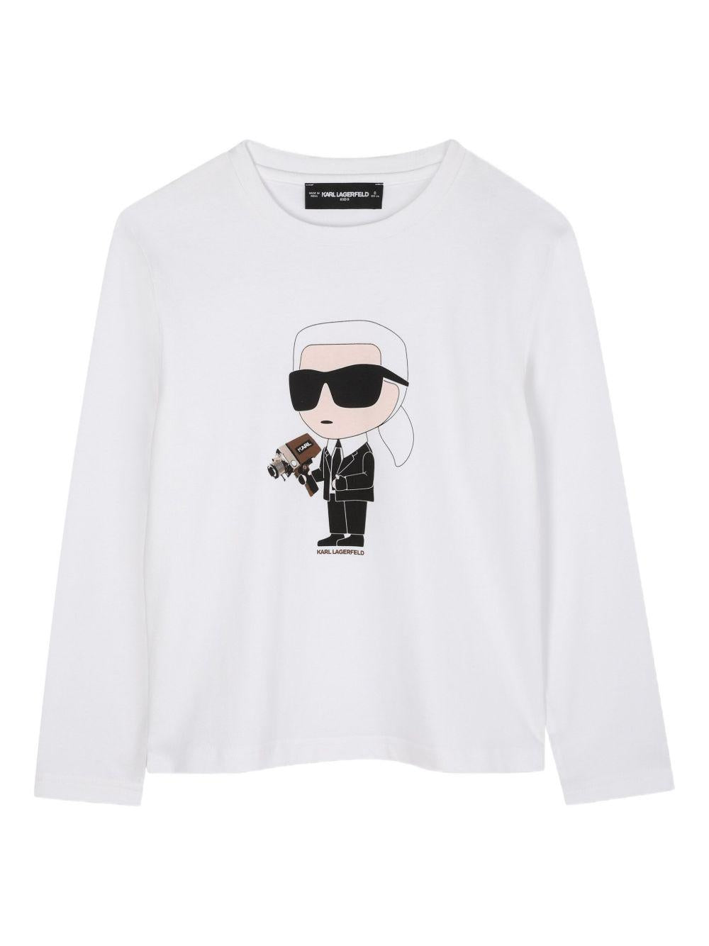 T-shirt per bambino Karl Lagerfeld Kids Ikonik Karl bianco a maniche lunghe Z30953 10P KARL LAGERFELD KIDS