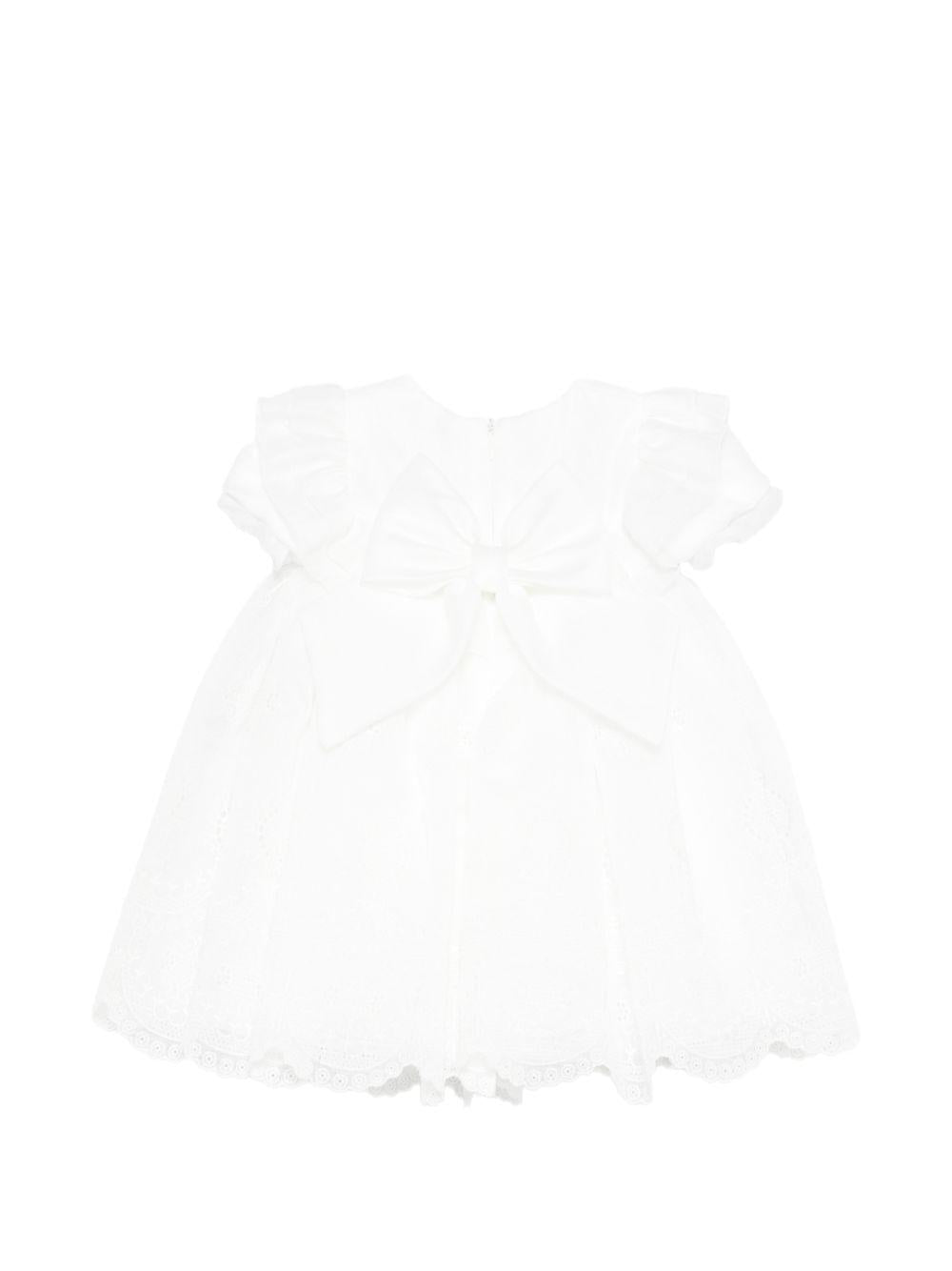 Abito per neonata Colorichiari bianco con ruches e applicazioni floreali FN108232 4958 15 COLORICHIARI