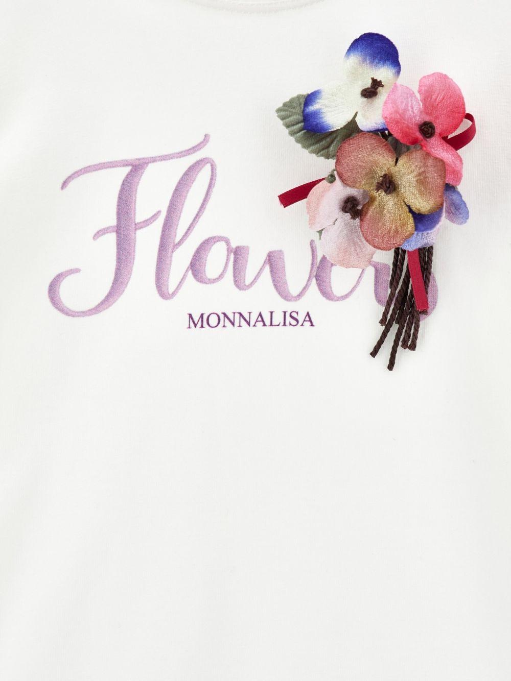 T-shirt per bambina Monnalisa Kids bianca con applicazione a fiori 11H608 8201 0001 MONNALISA KIDS