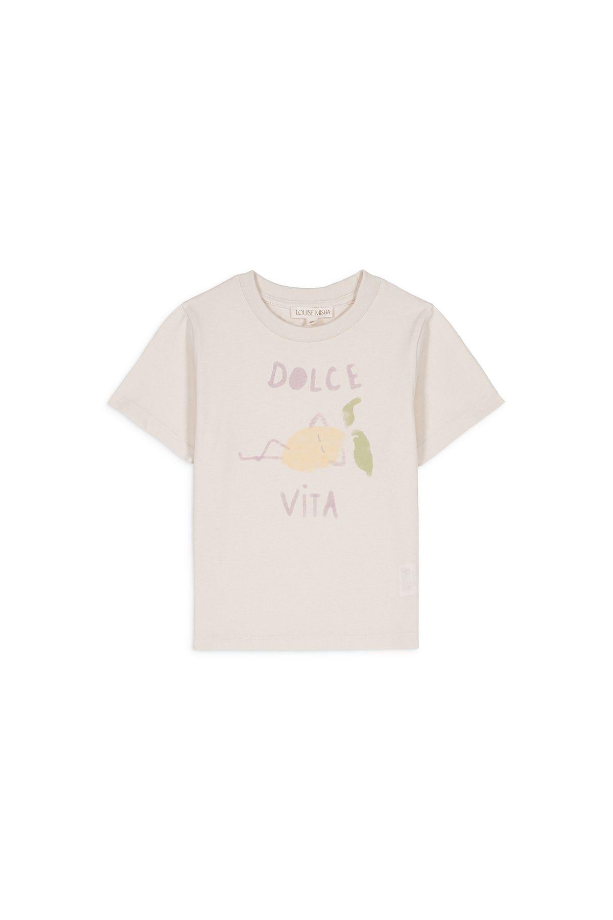 T-shirt con stampa per bambina Louise Misha Kids beige con girocollo MRP-S25-T0081 CREAM LOUISE MISHA KIDS