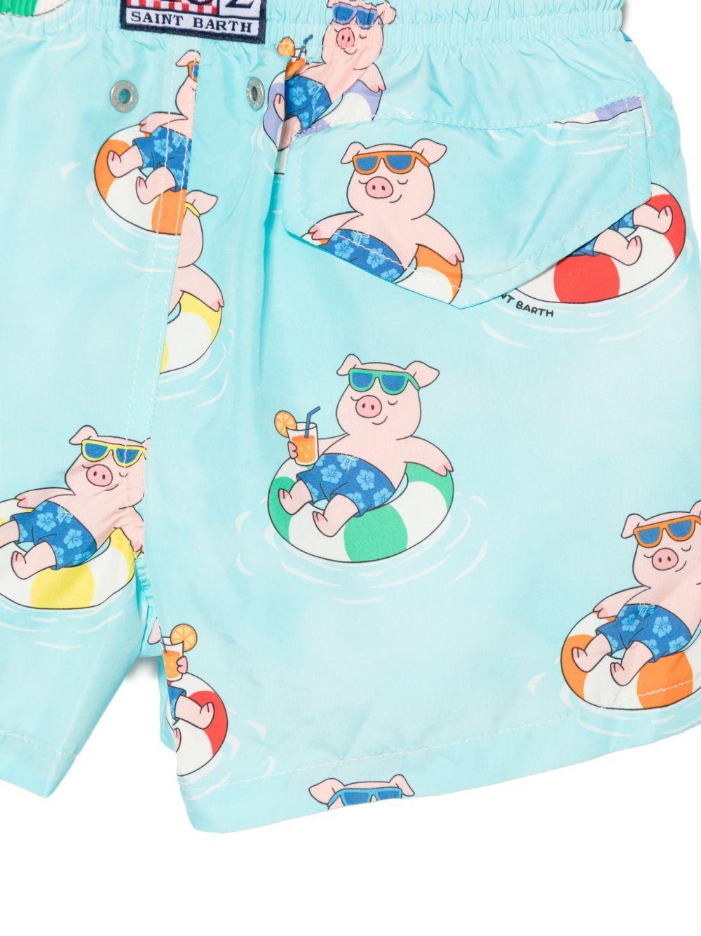 Costume per bambino MC2 Saint Barth Kids azzurro con stampa grafica maialini all-over JEA0004 02029L MC2 ST. BARTH KIDS