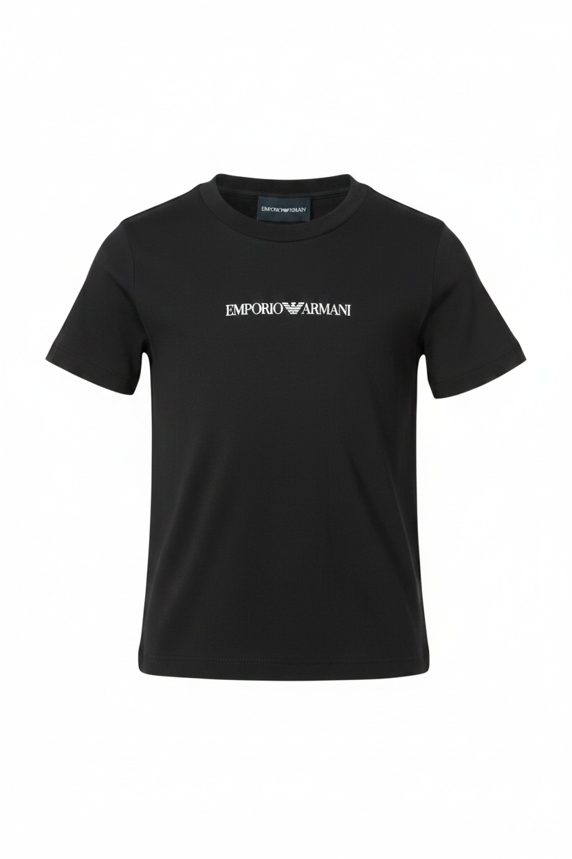 T-shirt per bambino Emporio Armani Kids nera con logo sul davanti EB000421 AF15013 MC194 EMPORIO ARMANI KIDS
