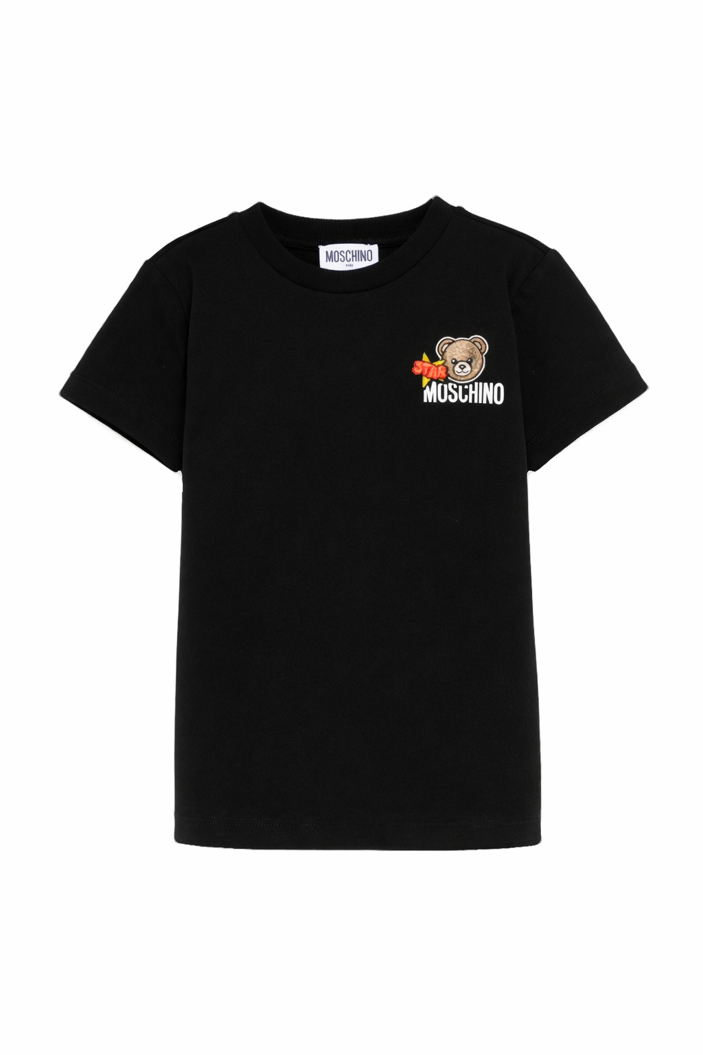 T-shirt per bambini Moschino Kids nera con ricamo Teddy Bear HTM058LAA24 60100 MOSCHINO KIDS