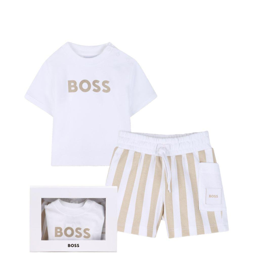 Set t-shirt con shorts per neonato Boss Kids bianco con motivo a righe J53048 249 BOSS KIDS
