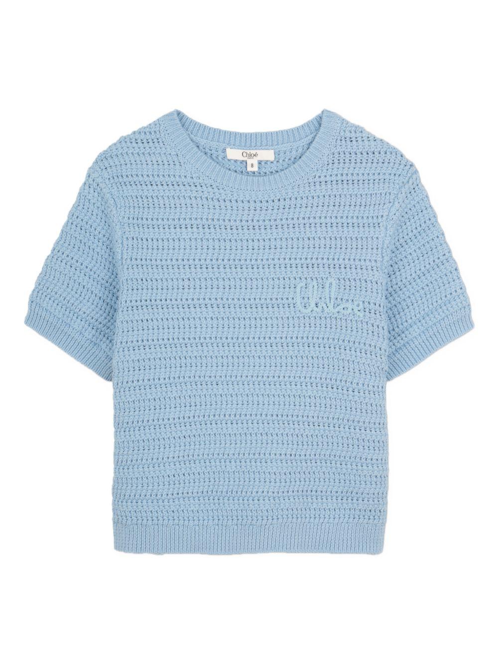 Maglione per bambina Chloé Kids azzurro con lavorazione a uncinetto C21225 80J CHLOE' KIDS