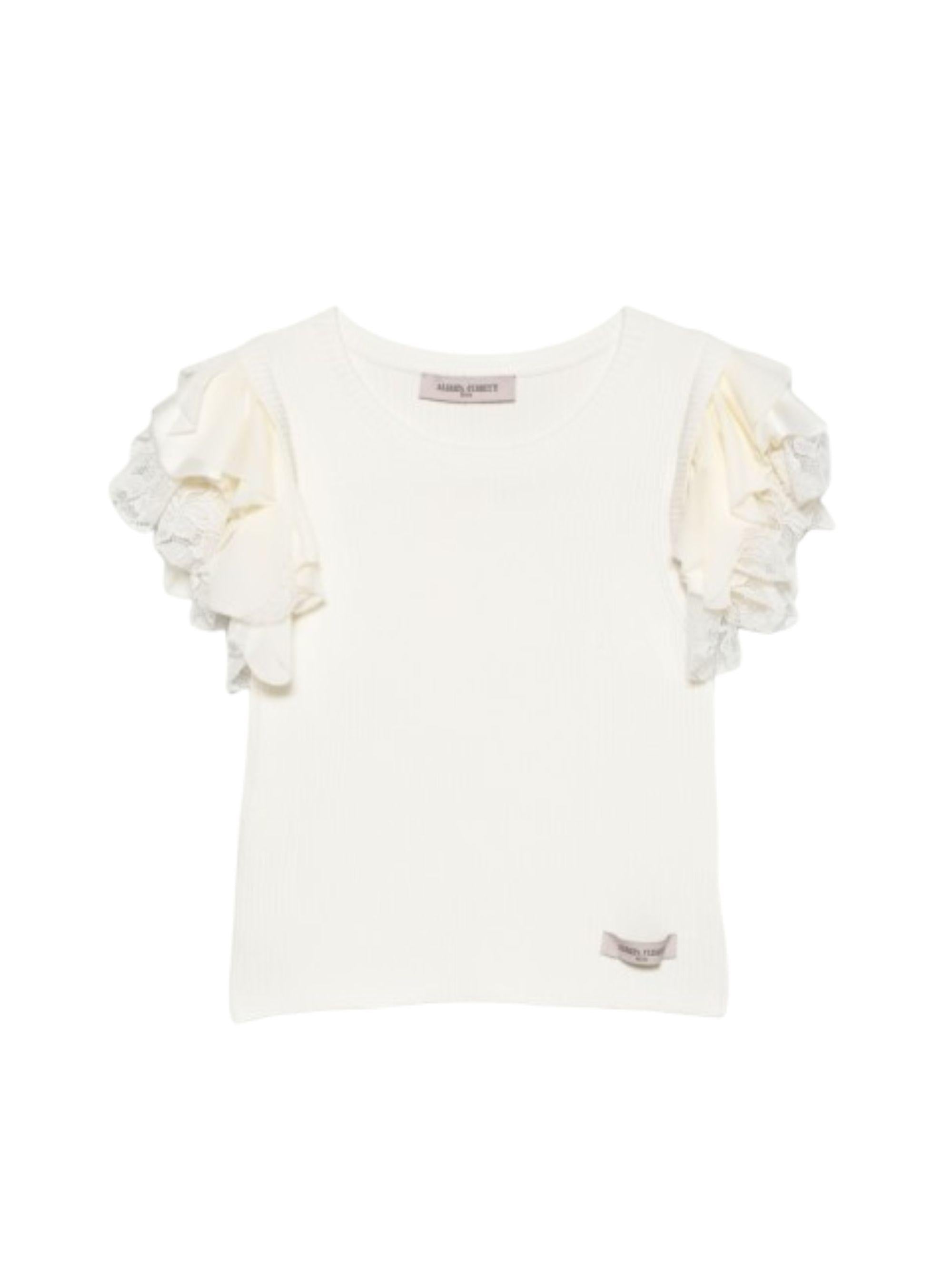 T-shirt per bambina Alberta Ferretti Kids bianca con maniche con volant R9G601 7029 0035 ALBERTA FERRETTI KIDS
