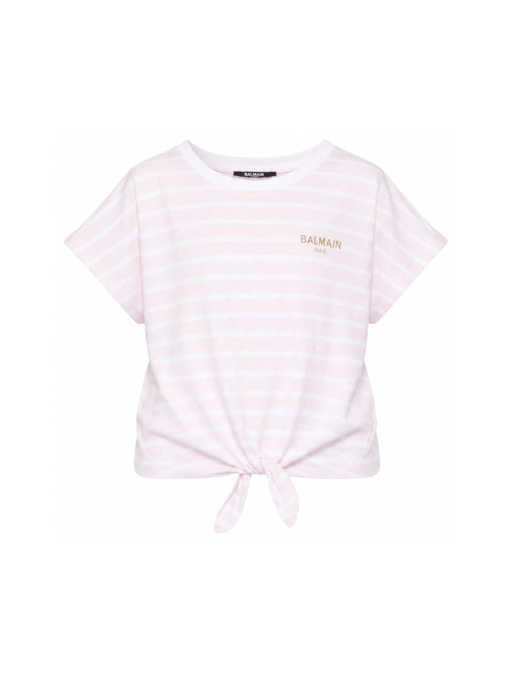 T-shirt da bambina Balmain Kids rosa con motivo a righe BY8B61 Z3657 51EBC BALMAIN KIDS