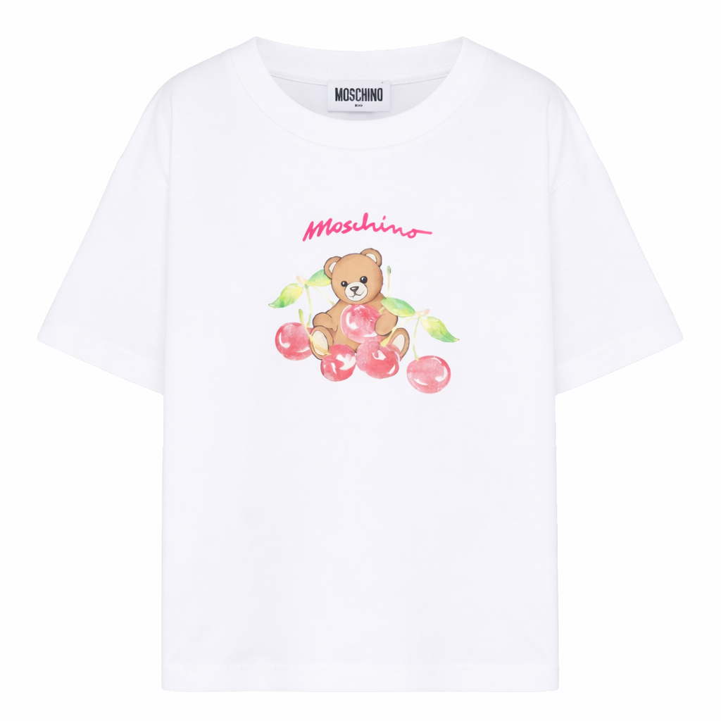 T-shirt per bambina Moschino Kids bianca con stampa Teddy Bear HDM075LAA02 10101 MOSCHINO KIDS