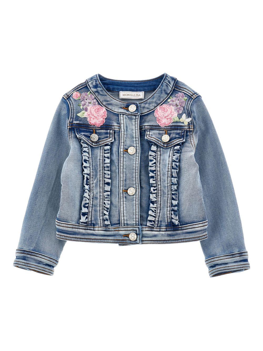 Giacca per bambina Monnalisa in denim con ricamo a fiori 19G102 7015 055B MONNALISA KIDS