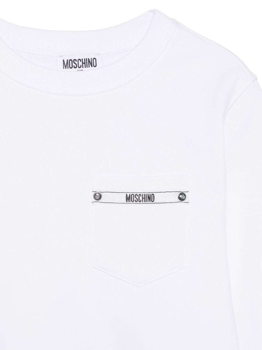 Felpa per bambino Moschino Kids bianca con taschino sul petto HUF09PLCA86 10101 MOSCHINO KIDS