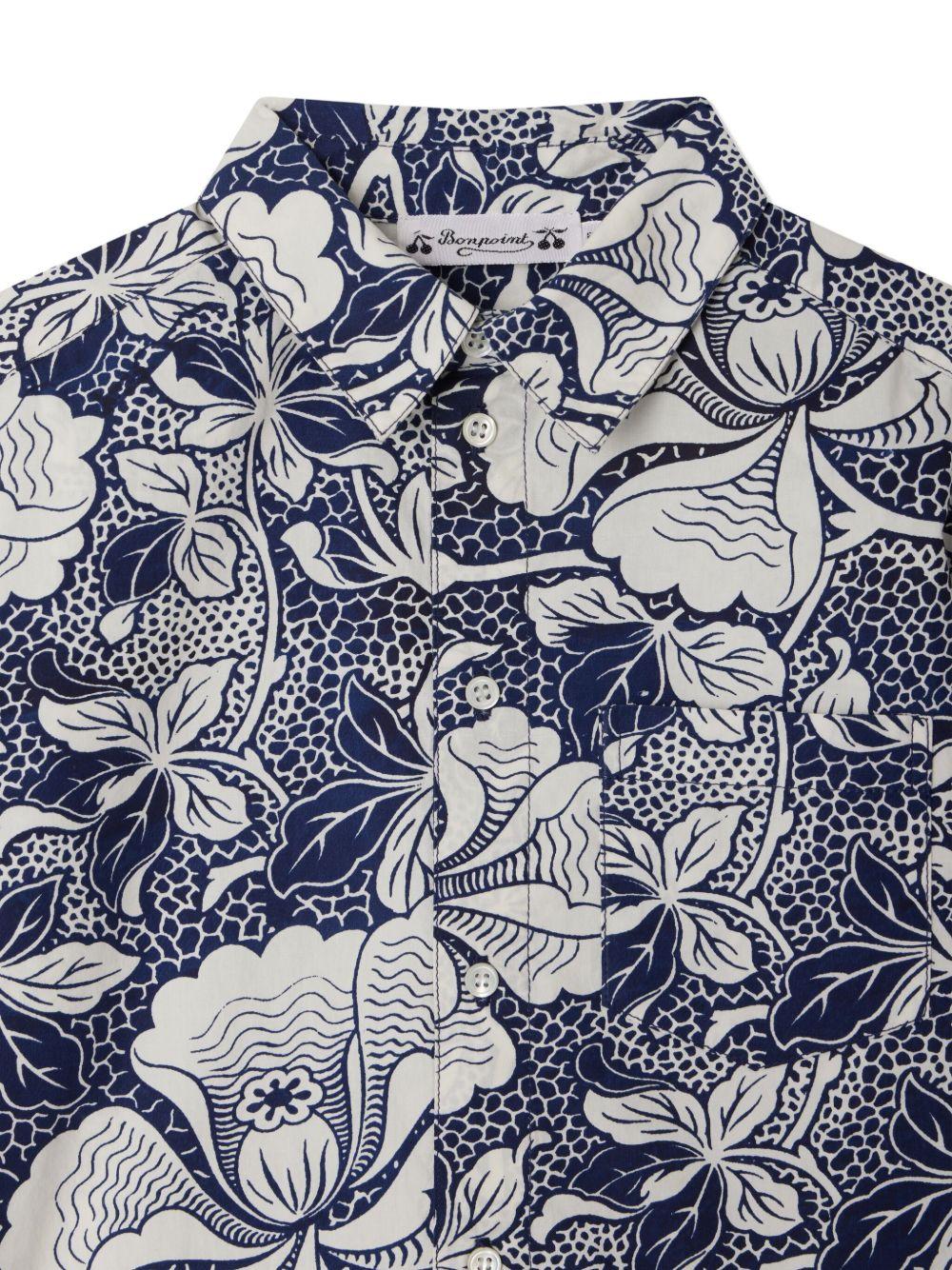 Camicia in popeline per bambino Bonpoint blu con stampa fiori S05BSHW00029 515 BONPOINT