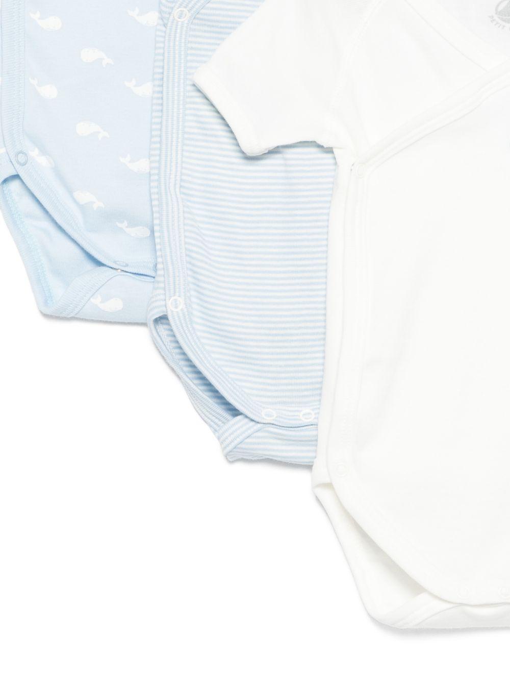 Set di tre tutine per neonato Petit Bateau azzurre con motivo balene A0FAR 00 PETIT BATEAU