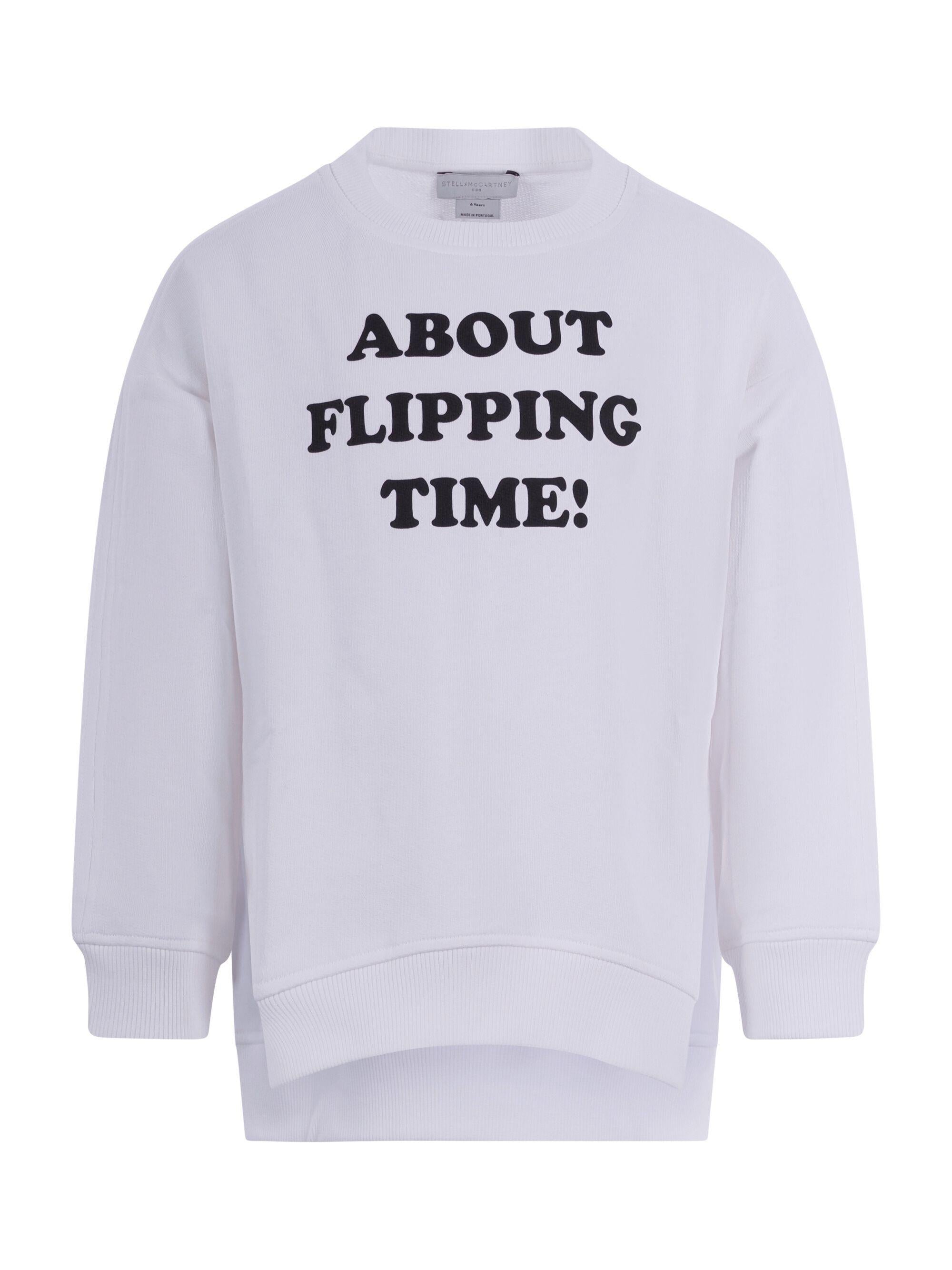 Felpa per bambino Stella McCartney Kids bianca con scritta "About flippping time!" TY4B80 Z0499 101 STELLA McCARTNEY KIDS
