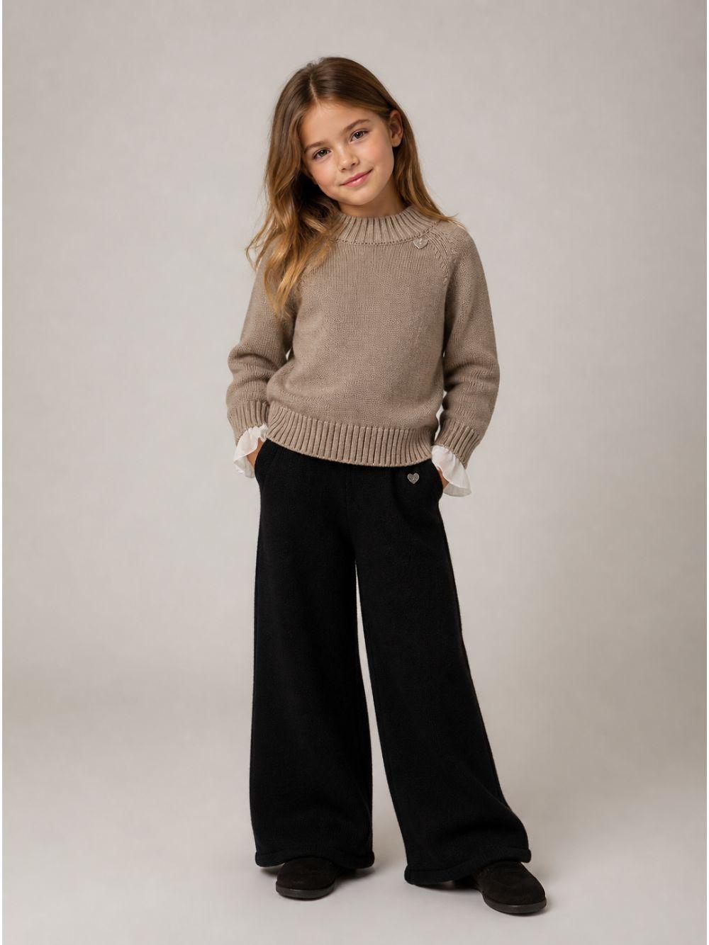 Maglione per bambina Monnalisa Kids marrone con design lavorato a maglia 17H601 8060 0003 MONNALISA KIDS