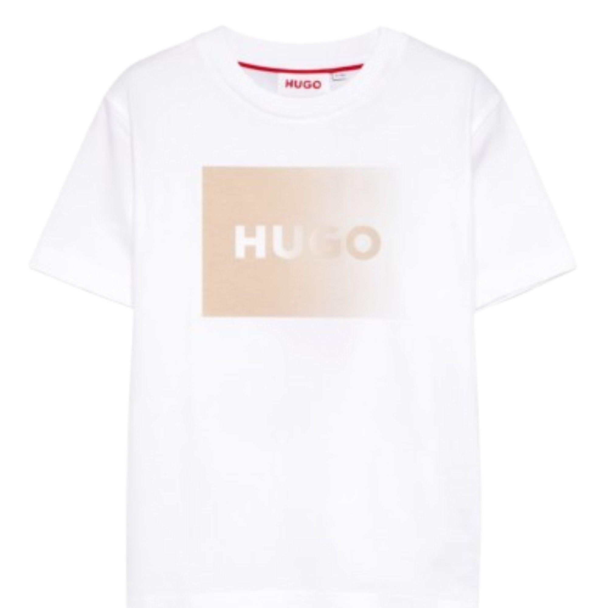 T-shirt per bambino Hugo Kids bianca con logo sul davanti G01019 10P Hugo KIDS