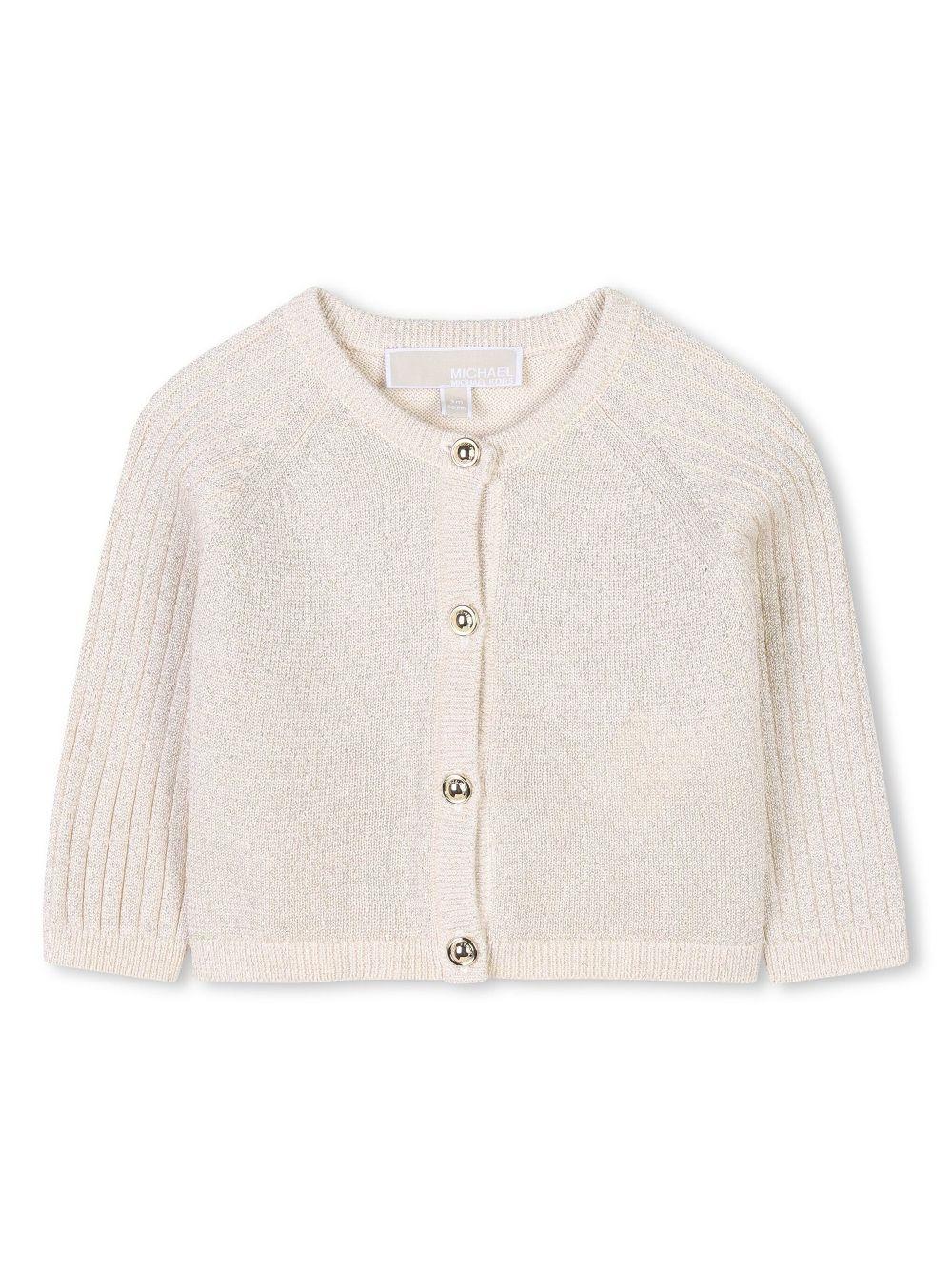 Cardigan con maniche raglan per neonata Michael Kors Kids beige con orlo dritto R30315 Z99 MICHAEL KORS KIDS
