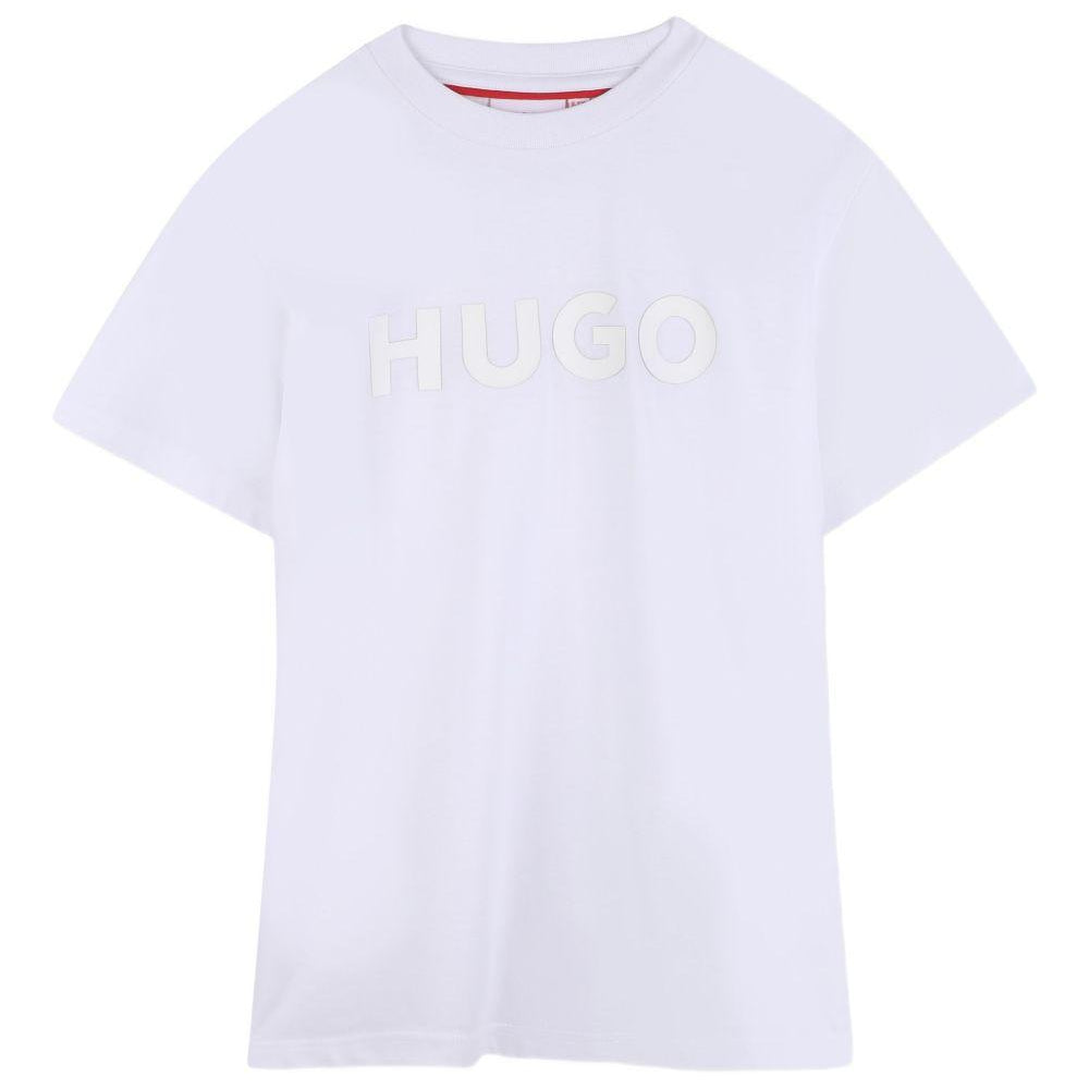 T-shirt per bambino Hugo Kids bianca con dettaglio logo sul davanti G01014 10P Hugo KIDS