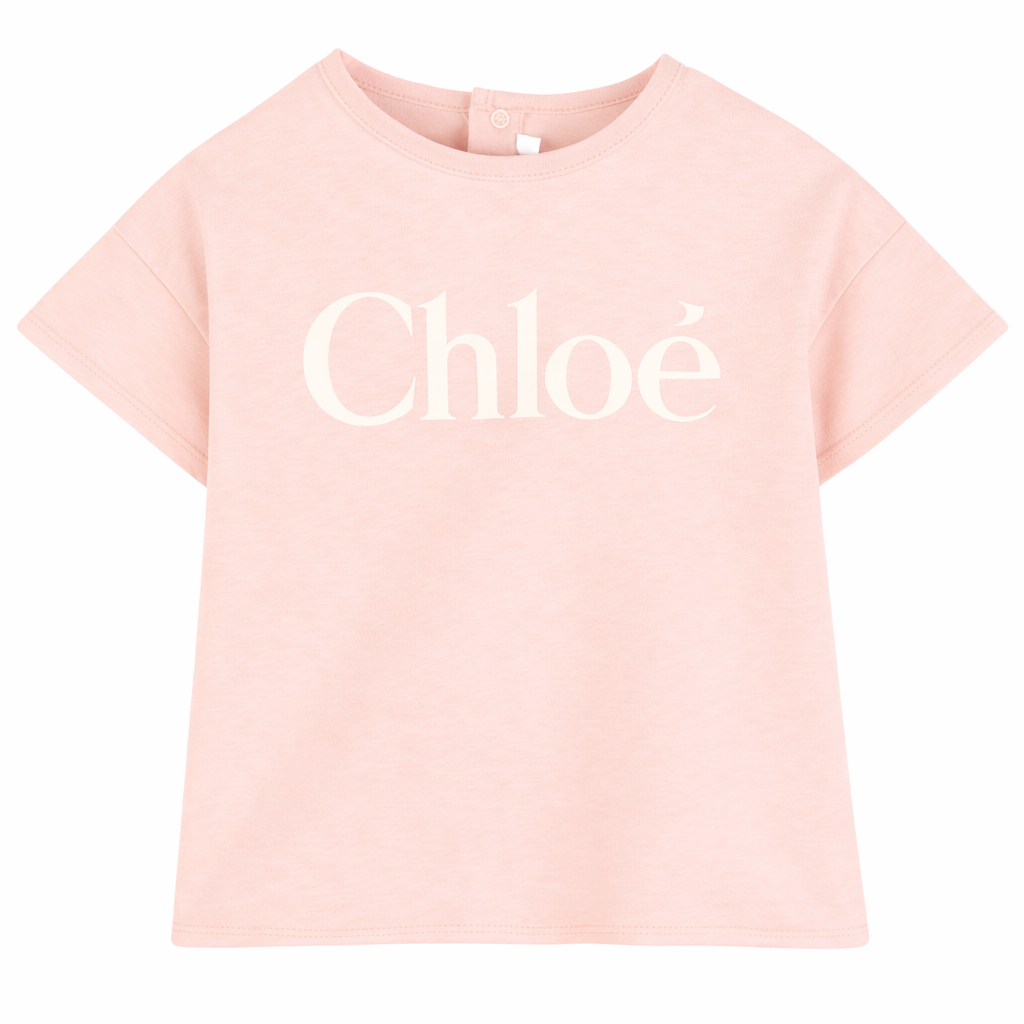 T-shirt per neonata Chloé Kids rosa con scritta logo C20910 46J CHLOE' KIDS