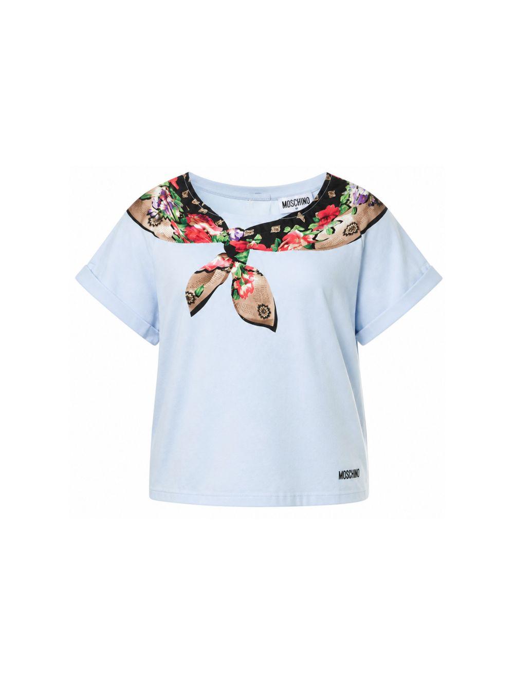 T-shirt per bambina Moschino Kids bianca con stampa foulard HDC02FLLA10 40213 MOSCHINO KIDS