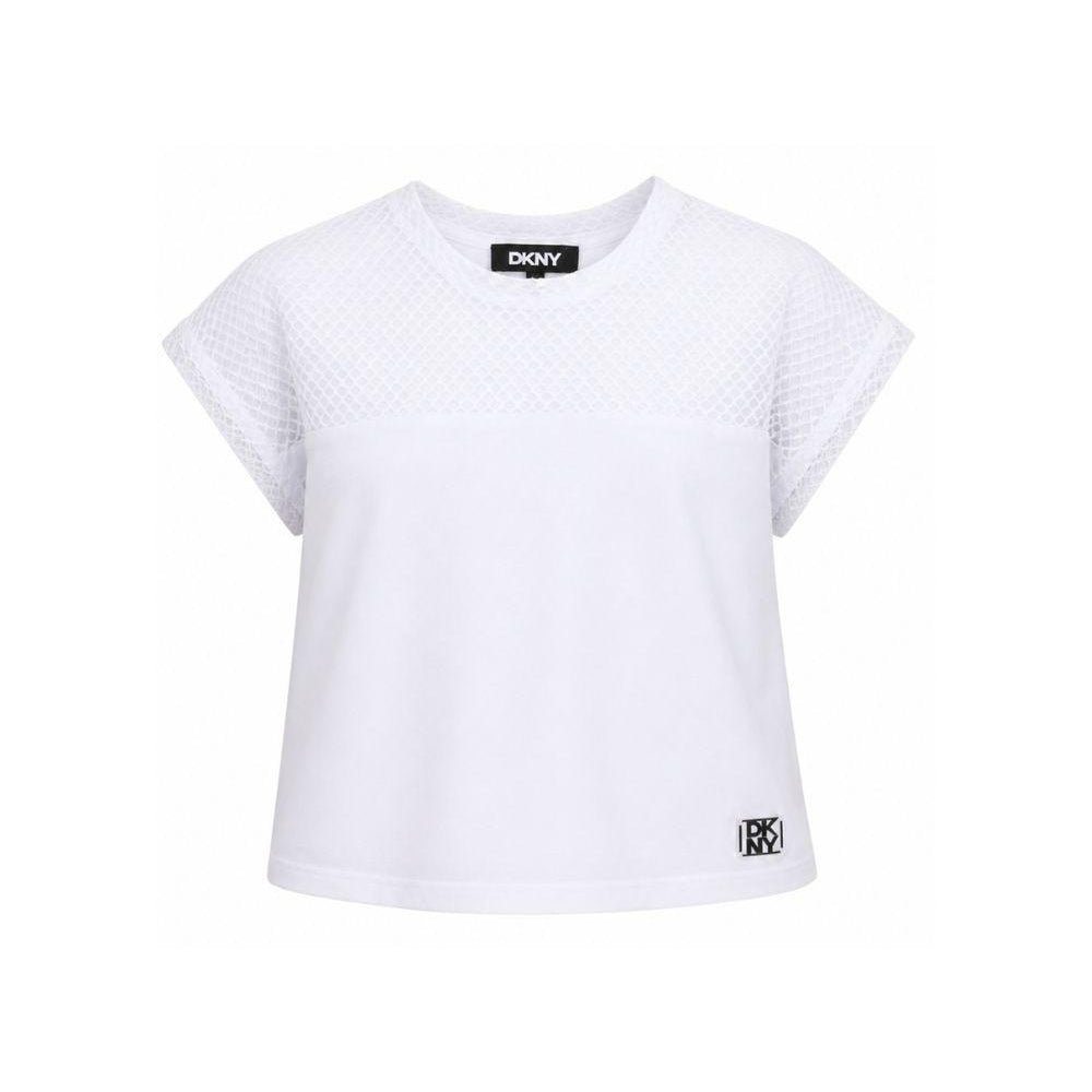 T-shirt per bambina Dkny Kids bianca con inserti in rete D62628 10P DKNY KIDS
