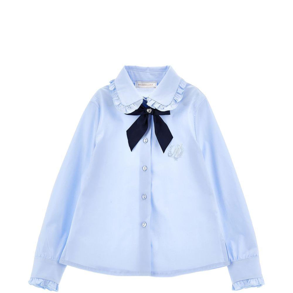 Camicia per bambina Monnalisa Kids azzurra con colletto con ruches 18HANA 8153 5856 MONNALISA KIDS