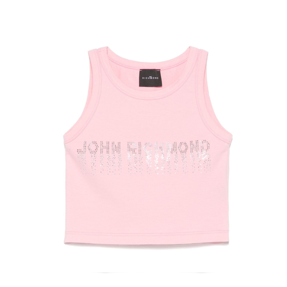 Canotta per bambina John Richmond Junior rosa con logo con strass RGP25204CN PINK JOHN RICHMOND JUNIOR