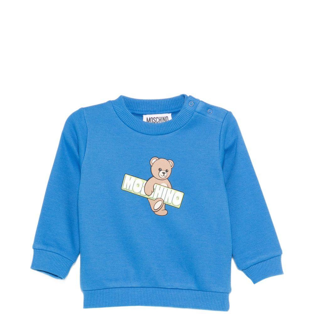 Felpa per neonato Moschino Kids azzurra con Teddy Bear e logo sul davanti MWF060LCA90 40630 MOSCHINO KIDS