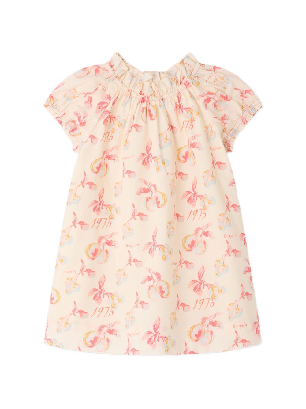 Abito per neonata Bonpoint beige con stampa ciliegie P06XDRW00001 603 BONPOINT KIDS
