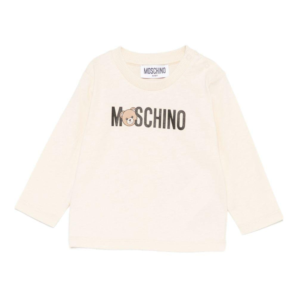 T-shirt per neonati Moschino Kids beige con stampa logo M8O00RLAA36 20404 MOSCHINO KIDS