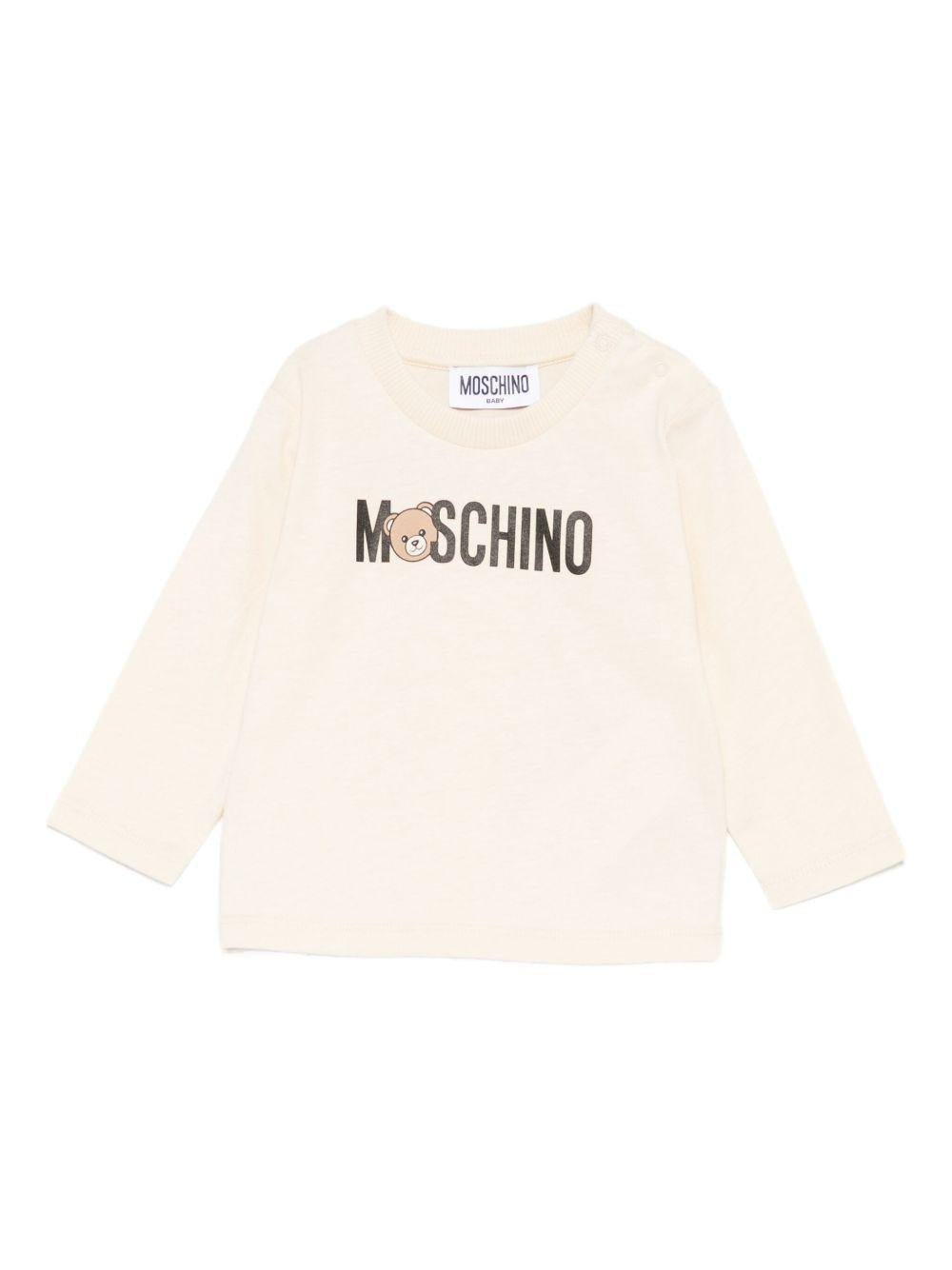 T-shirt per neonati Moschino Kids beige con stampa logo M8O00RLAA36 20404 MOSCHINO KIDS