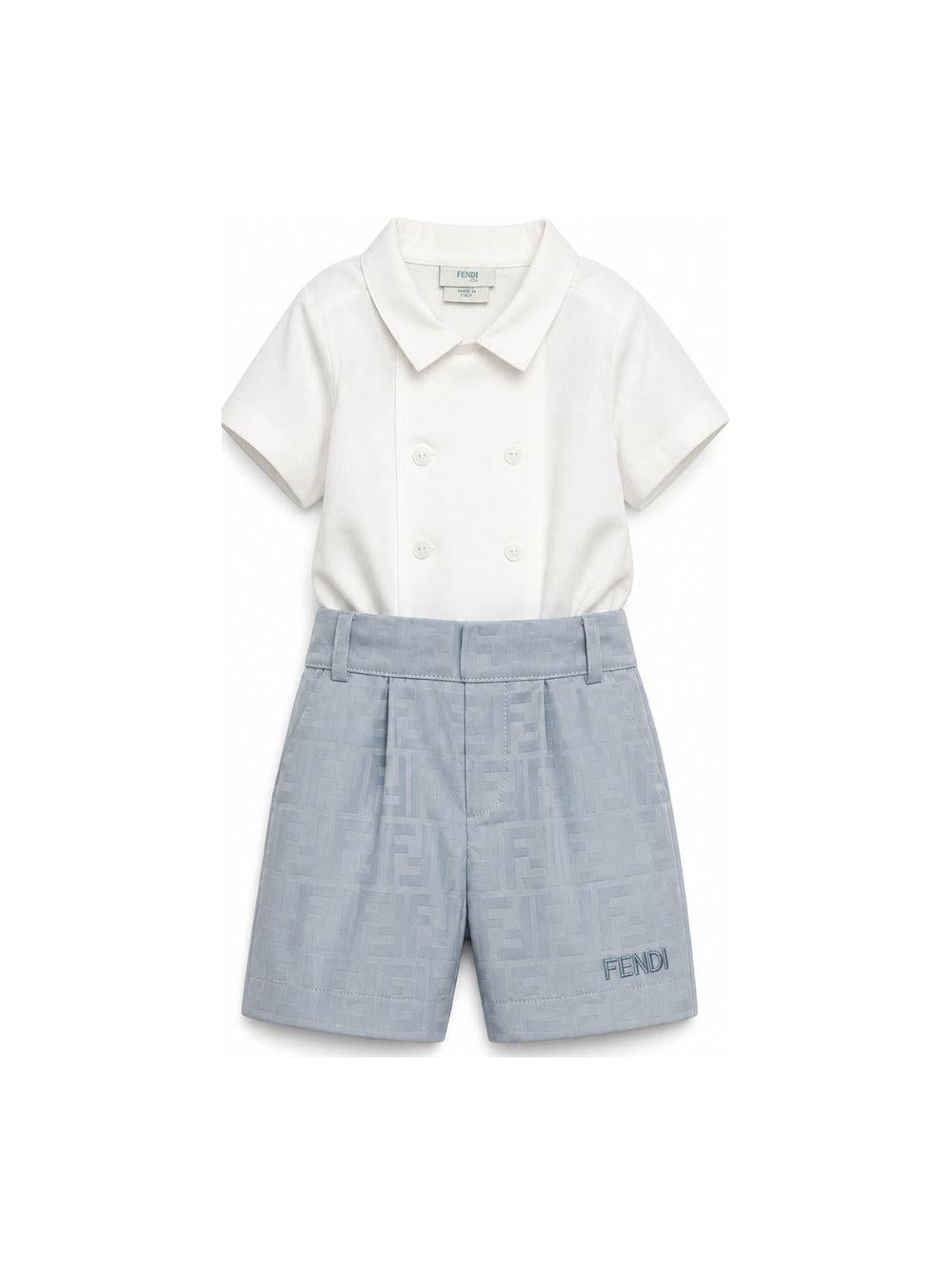 Completo per neonato Fendi Kids bianco e azzurro con motivo FF BML167 AS64 F1V3R FENDI KIDS