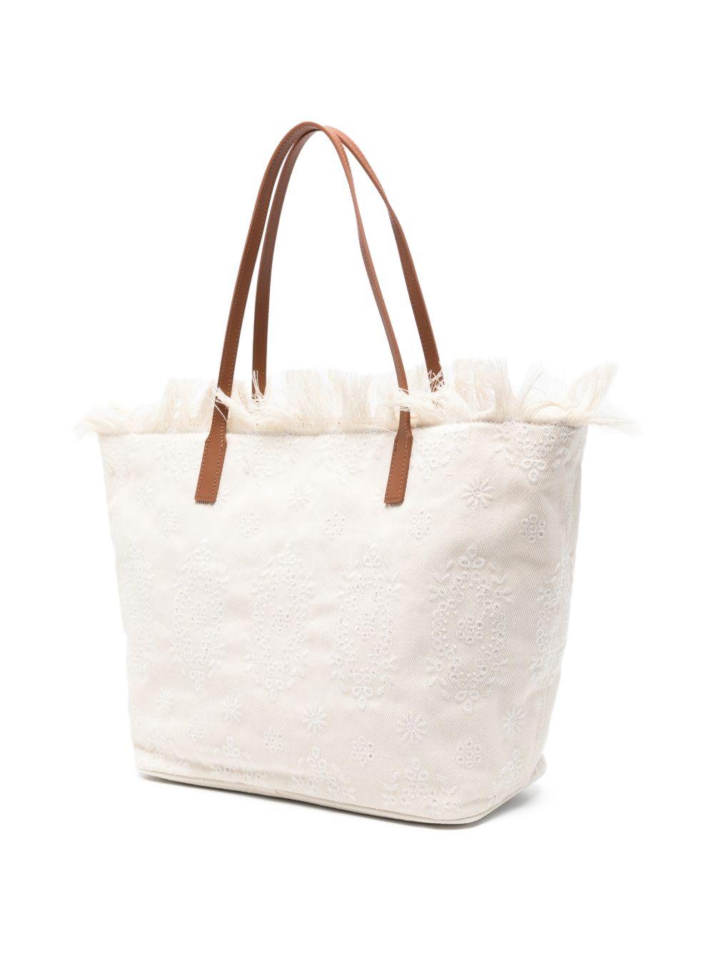 Borsa tote City Regular in Canvas MC2 Saint Barth bianco con frange CBF0001 01034L MC2 ST. BARTH KIDS