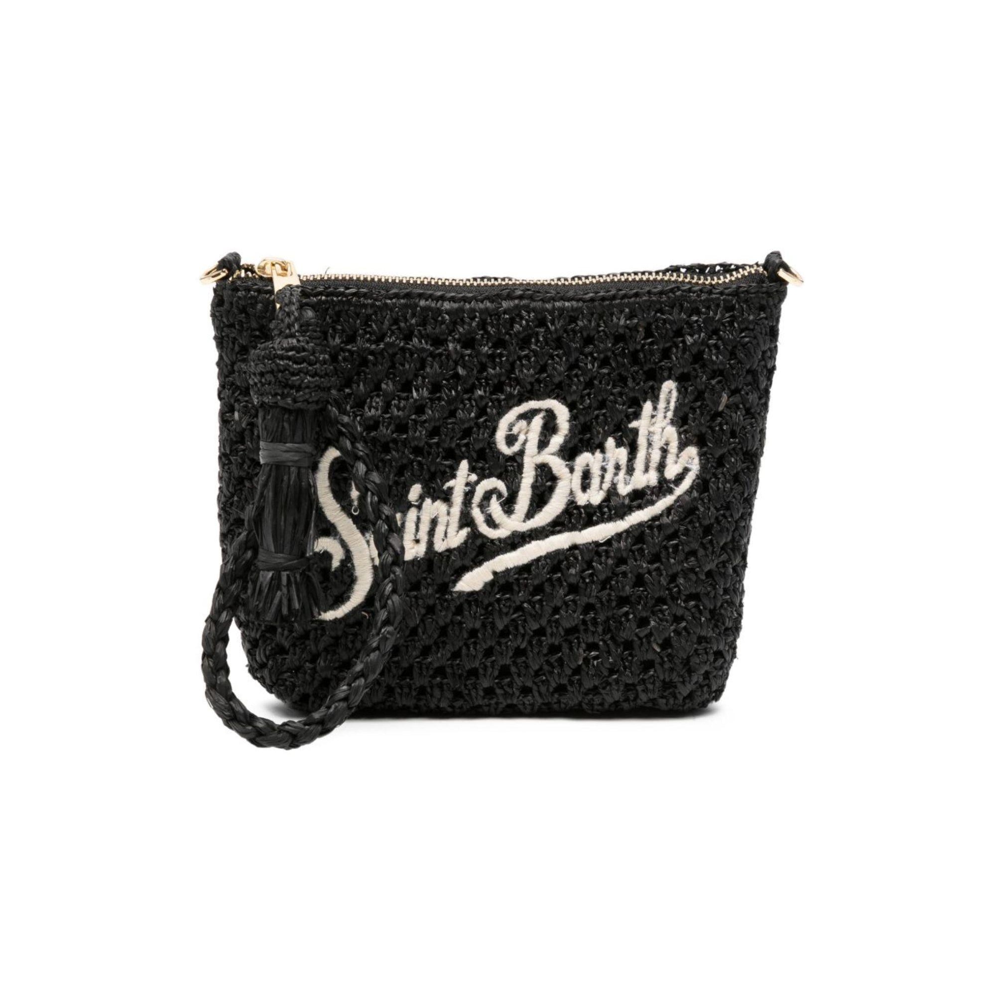 Pouch in rafia MC2 Saint Barth nero con ricamo logo RAFP001 09036L MC2 ST. BARTH KIDS