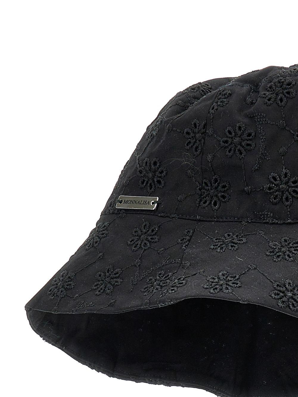 Cappello bucket per bambina Monnalisa nero con motivo a fiori 17G004 7043 0050 MONNALISA
