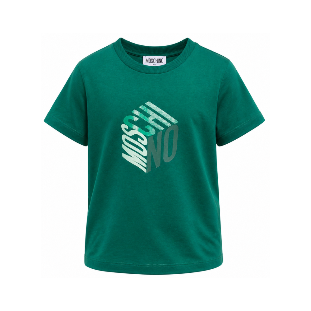 T-shirt per bambini Moschino Kids verde con stampa grafica del logo HMM05VLAA57 30327 MOSCHINO KIDS