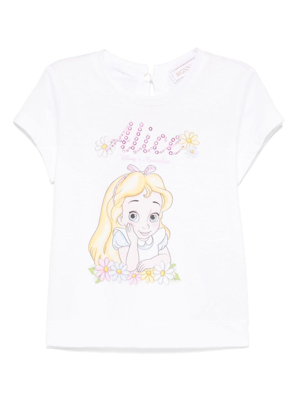 T-shirt per neonata Monnalisa bianco con motivo Alice x Disney 39E610 5002 0099 MONNALISA
