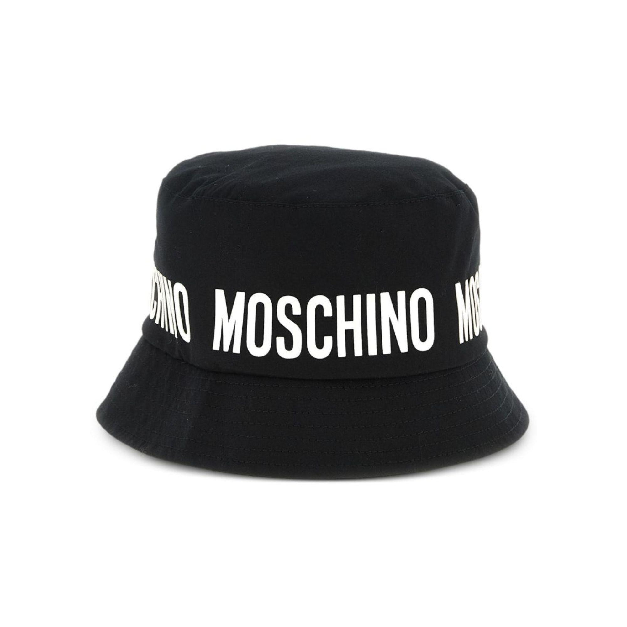 Cappello da bucket per bambini Moschino Kids nero con logo HUY003LOA00 60100 MOSCHINO KIDS