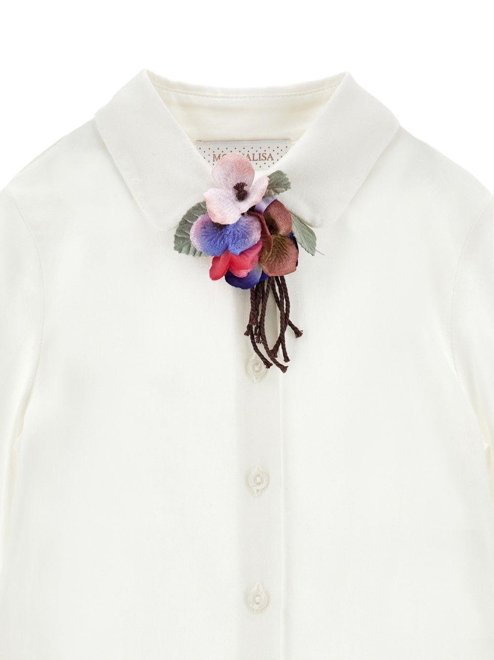 Camicia per bambina Monnalisa Kids bianca con applicazione fiori sul collo 11H300 8109 0001 MONNALISA KIDS