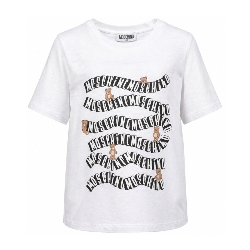 T-shirt per bambini Moschino Kids bianca con stampa grafica sul davanti HXM05GLAA52 10101 MOSCHINO KIDS