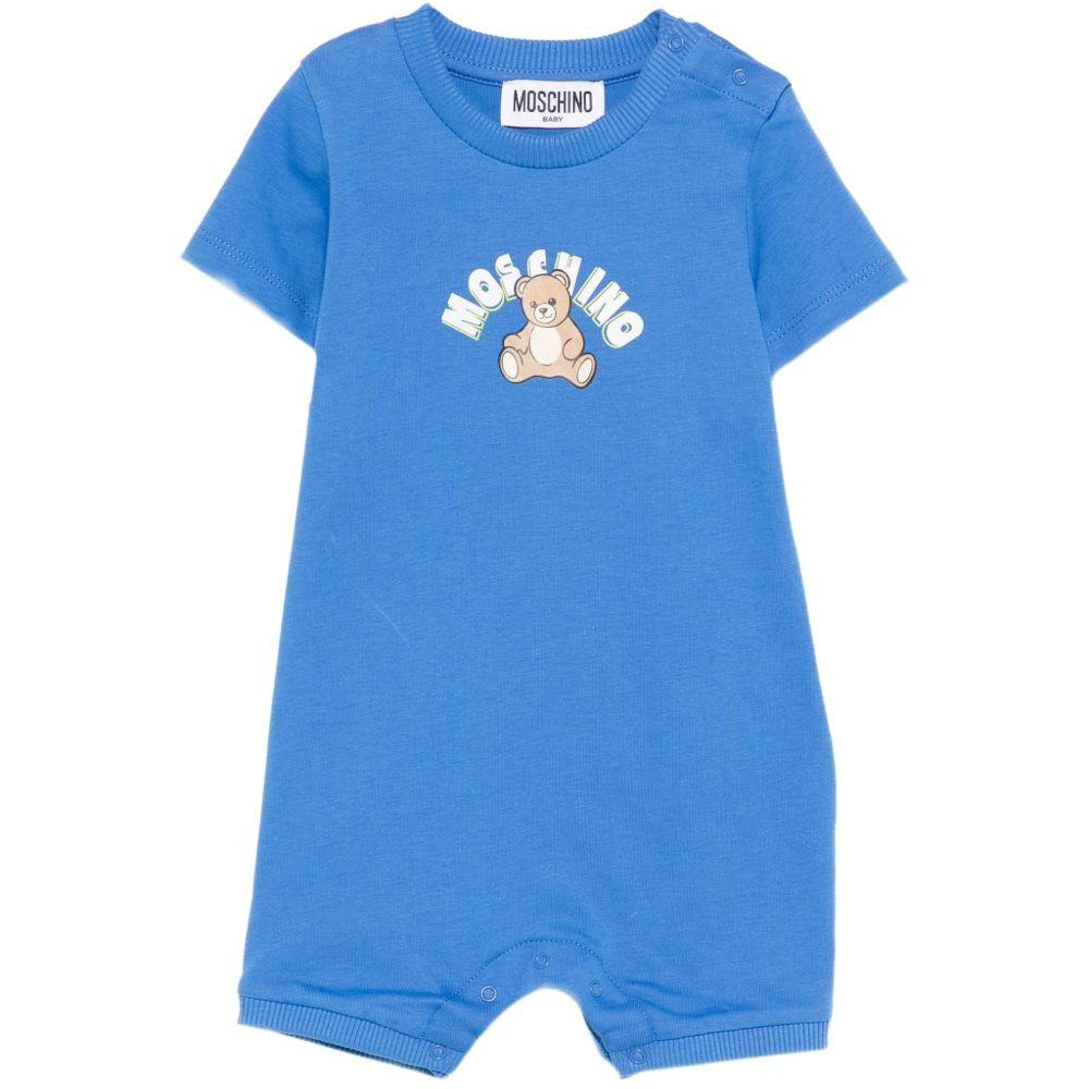 Tutina per neonati Moschino Kids azzurra con Teddy Bear sul davanti MTY022LAA01 40630 MOSCHINO KIDS