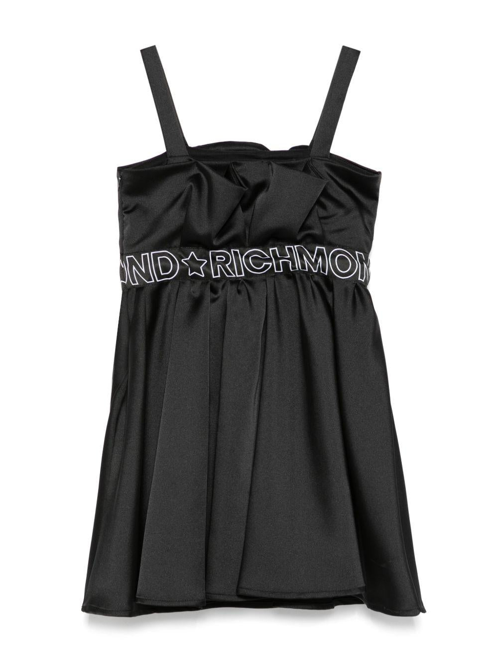 Abito per bambina John Richmond Junior nero con banda con logo e dettaglio con ruches RGP25112VE BLACK JOHN RICHMOND JUNIOR