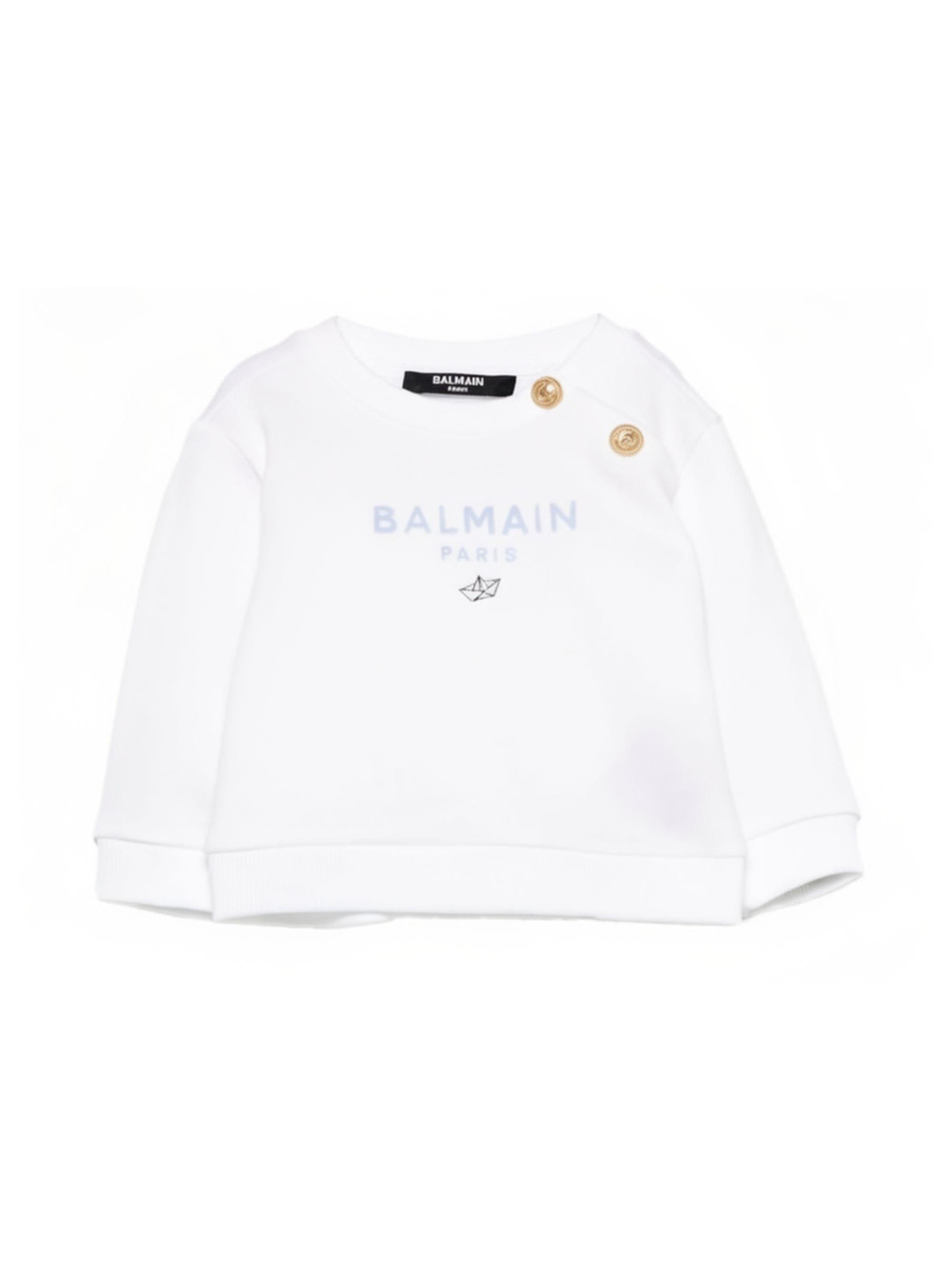 Felpa per neonato Balmain Kids bianca con bottoni BY4540 Z3183 100CE BALMAIN KIDS