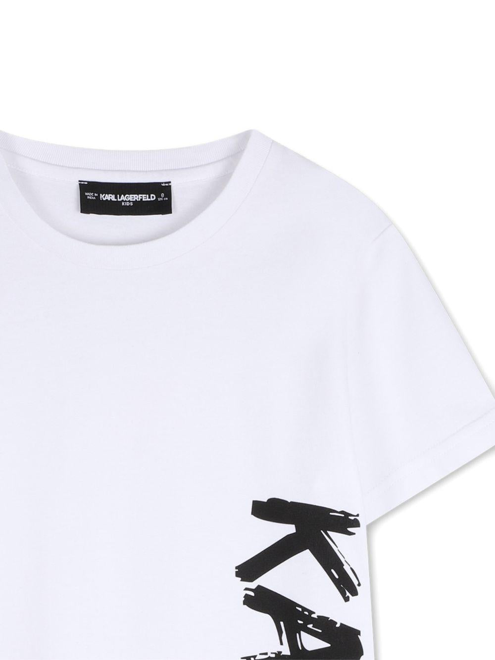 T-shirt per bambino Karl Lagerfeld Kids bianca con logo sul davanti Z31095 10P KARL LAGERFELD KIDS