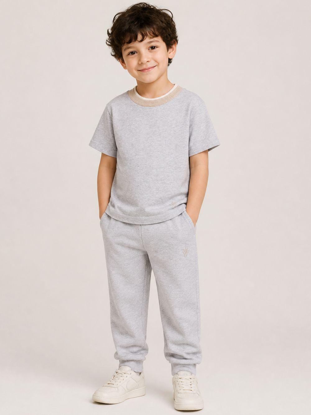 T-shirt per bambino Eleventy Kids grigia con girocollo a contrasto EZ8H11 Z3711 804 ELEVENTY KIDS