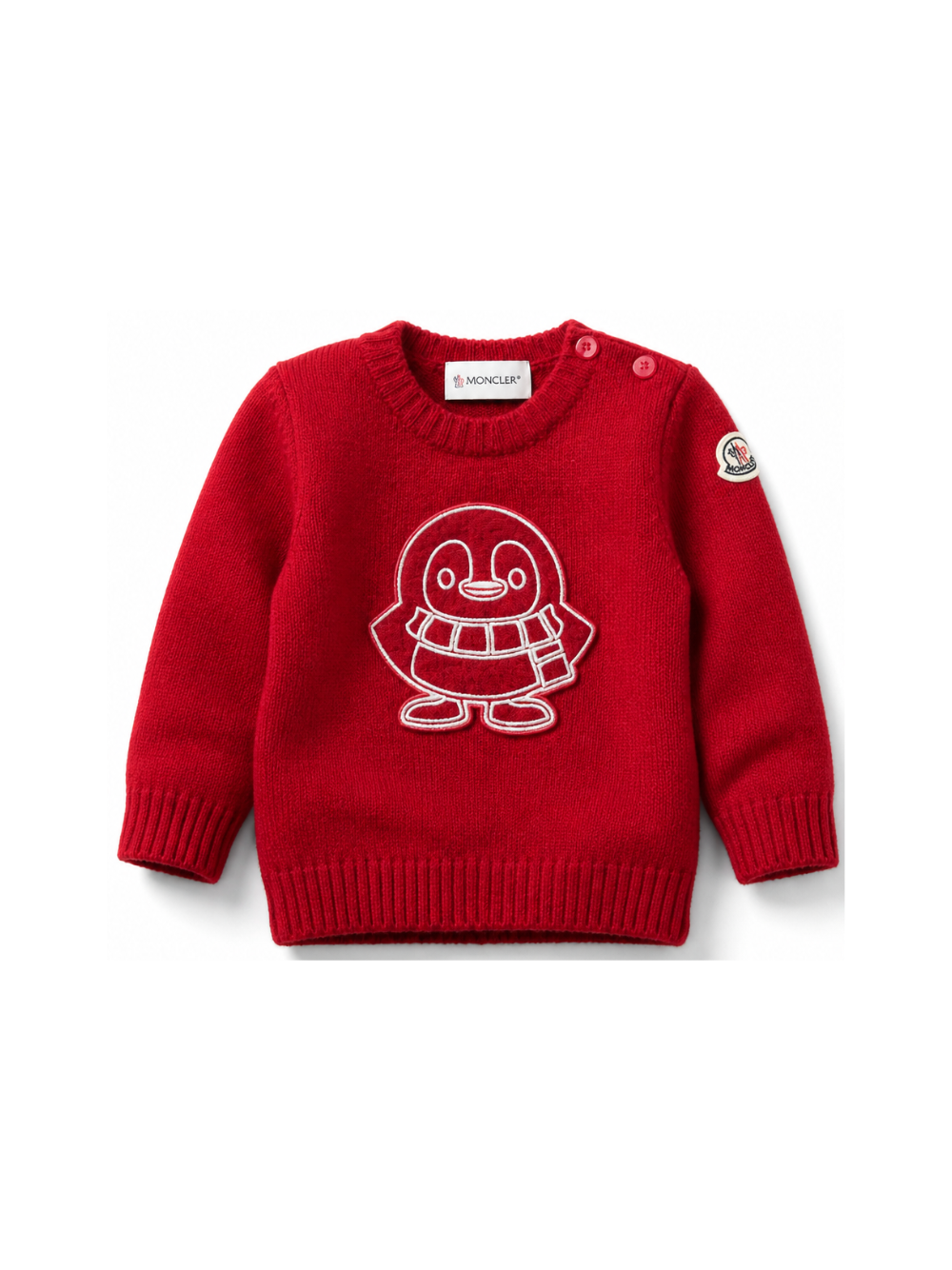 Maglione per neonato Moncler Kids rosso con motivo pinguino L29519C00002M4281 457 MONCLER KIDS