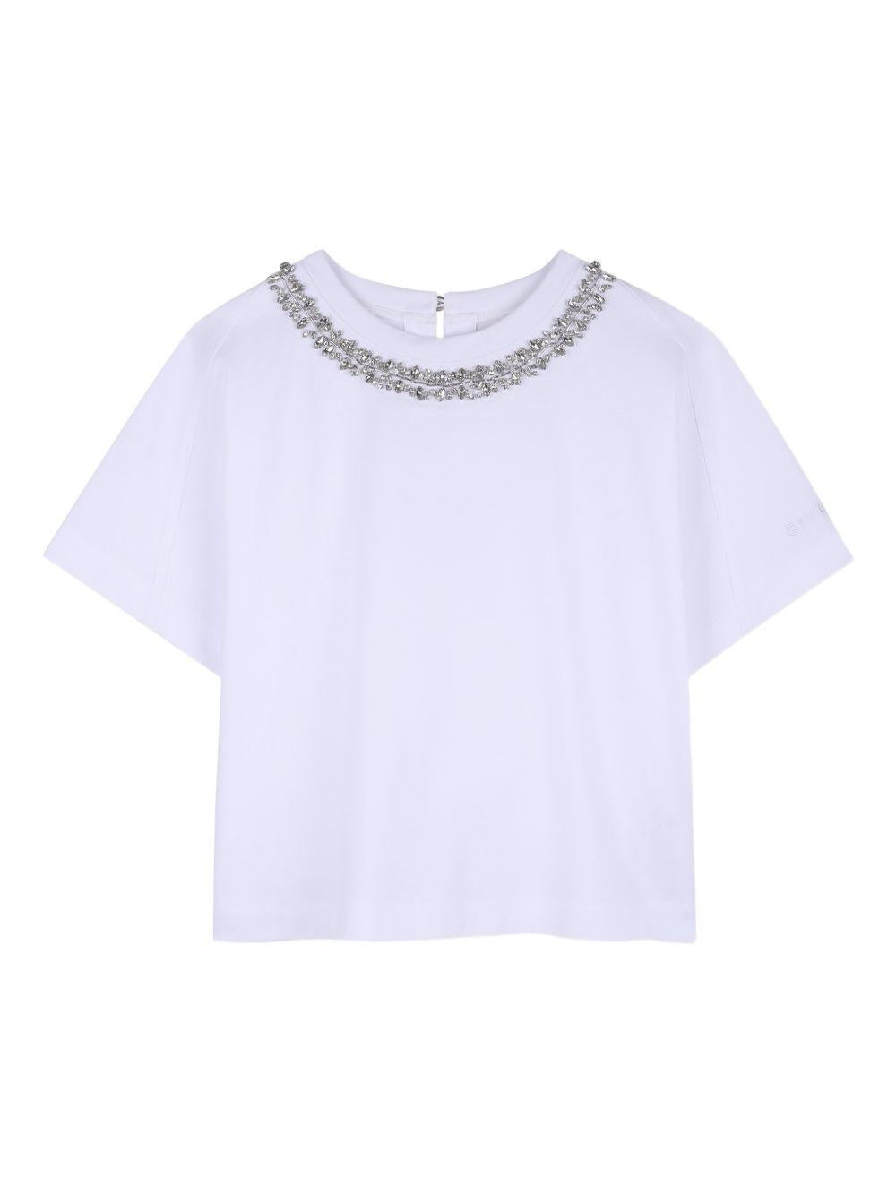 T-shirt per bambina Givenchy Kids bianca con decorazione a perline H31228 10P GIVENCHY KIDS